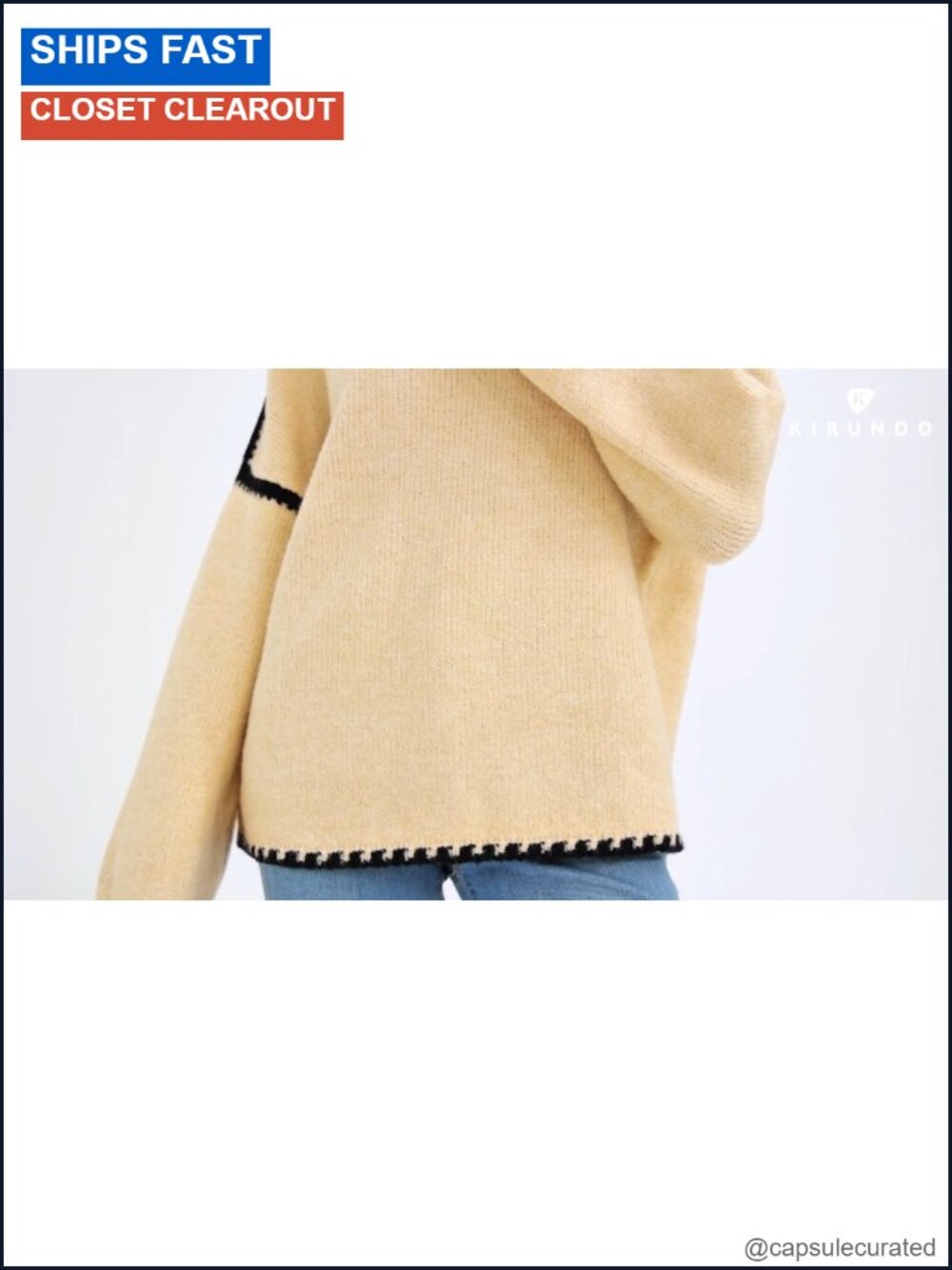 Oversized Chunky Knit Crewneck Pullover Sweater Drop Shoulder - Picture 6 of 6